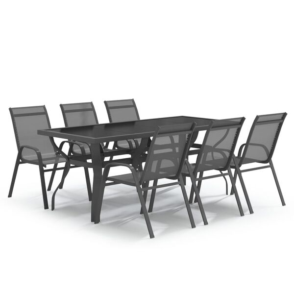 vidaXL Juego de comedor de jardín 7 piezas con cojines gris y negro