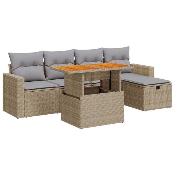 vidaXL Set sof&aacute;s jard&iacute;n y cojines 6 pzas rat&aacute;n sint&eacute;tico acacia beige