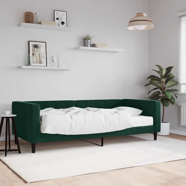 vidaXL Sof&aacute; cama con colch&oacute;n terciopelo verde oscuro 90x200 cm