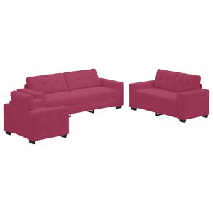 vidaXL Juego de Sof&aacute; 3 uds. Rojo Viento Terciopelo