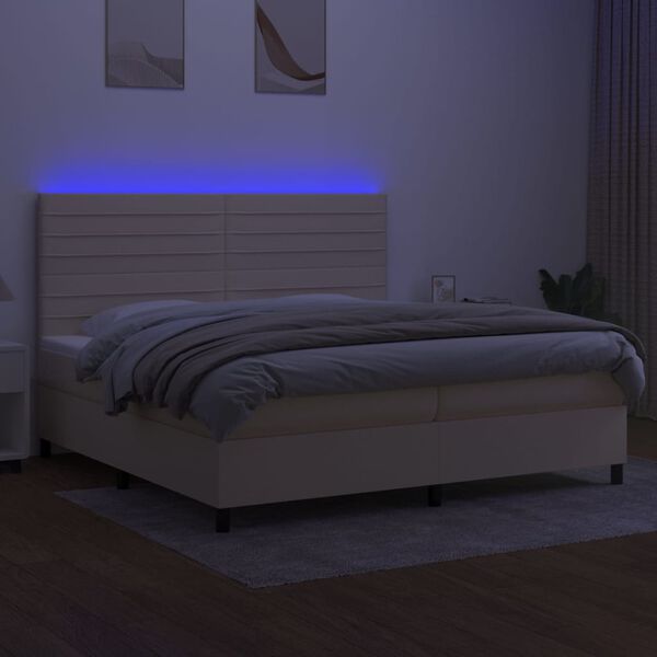 vidaXL Cama box spring colch&oacute;n y luces LED tela crema 200x200 cm