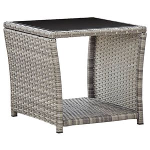 vidaXL Mesa de centro de rat&aacute;n sint&eacute;tico y vidrio gris 45x45x40 cm