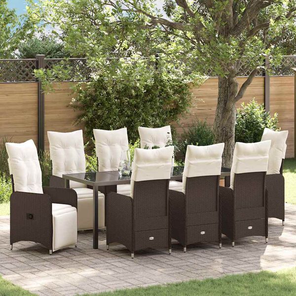vidaXL Conjunto de Comedor de Jard&iacute;n 9 pcs Marr&oacute;n rat&aacute;n sint&eacute;tico