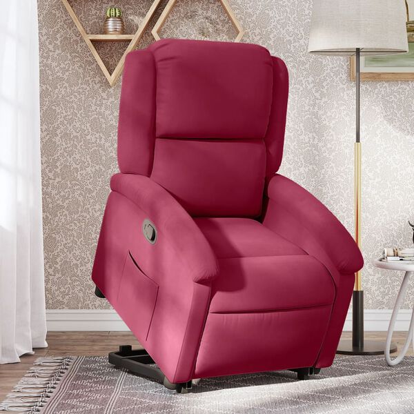 vidaXL Sill&oacute;n reclinable elevable terciopelo rojo tinto