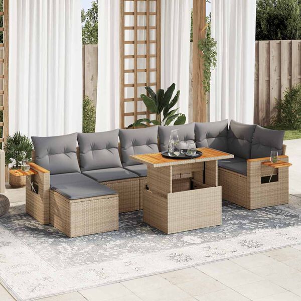 vidaXL Set sof&aacute;s jard&iacute;n y cojines 8 pzas rat&aacute;n sint&eacute;tico acacia beige