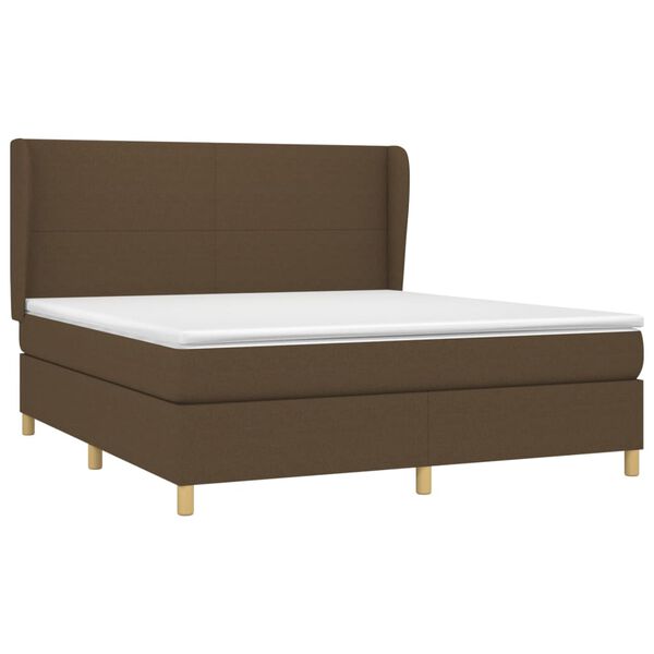 vidaXL Cama box spring con colch&oacute;n tela marr&oacute;n oscuro 180x200 cm