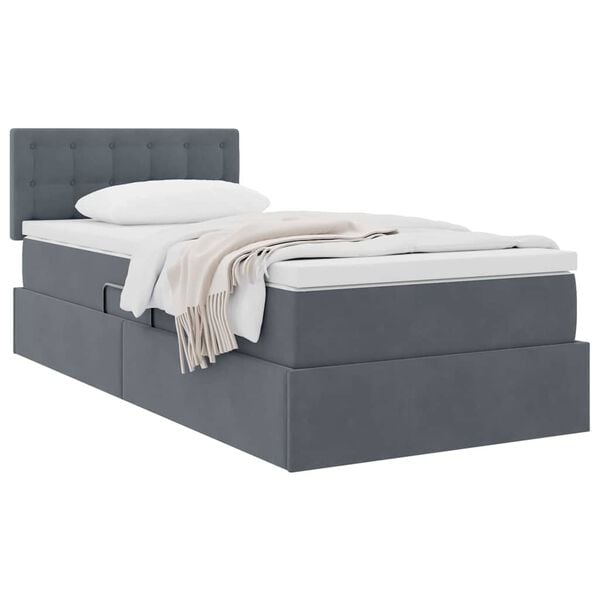 vidaXL Cama con almacenamiento Gris oscuro 90 x 200 cm Terciopelo