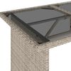 vidaXL Mesa jardín superficie vidrio ratán PE gris claro 110x68x70 cm