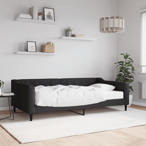 vidaXL Sof&aacute; cama con colch&oacute;n tela negro 100x200 cm