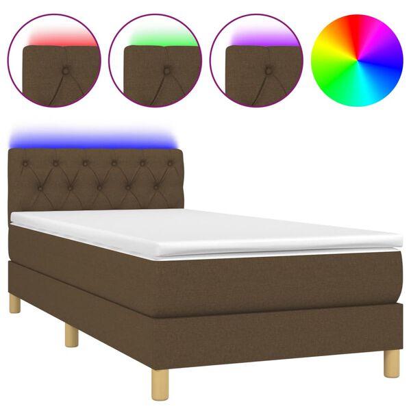 vidaXL Cama box spring con colch&oacute;n LED tela marr&oacute;n oscuro 80x200 cm