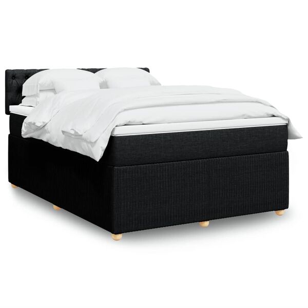 vidaXL Cama box spring con colch&oacute;n tela negro 140x190 cm