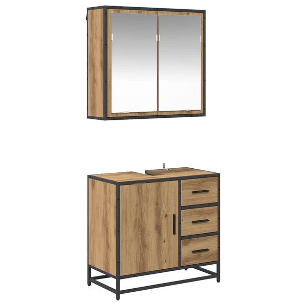 vidaXL Juego de muebles de ba&ntilde;o con caj&oacute;n 2 pcs Roble artesanal