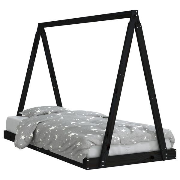 vidaXL Estructura de cama para ni&ntilde;os madera de pino negro 90x190 cm