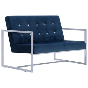 vidaXL Sof&aacute; de dos plazas con reposabrazos cromados y terciopelo azul