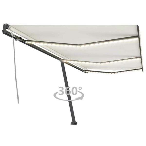 vidaXL Toldo retráctil manual con luz LED color crema 600x300 cm