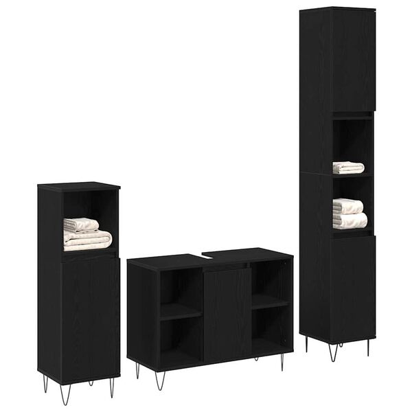 vidaXL Juego de muebles de ba&ntilde;o 3 pcs Roble Negro Madera contrachapada