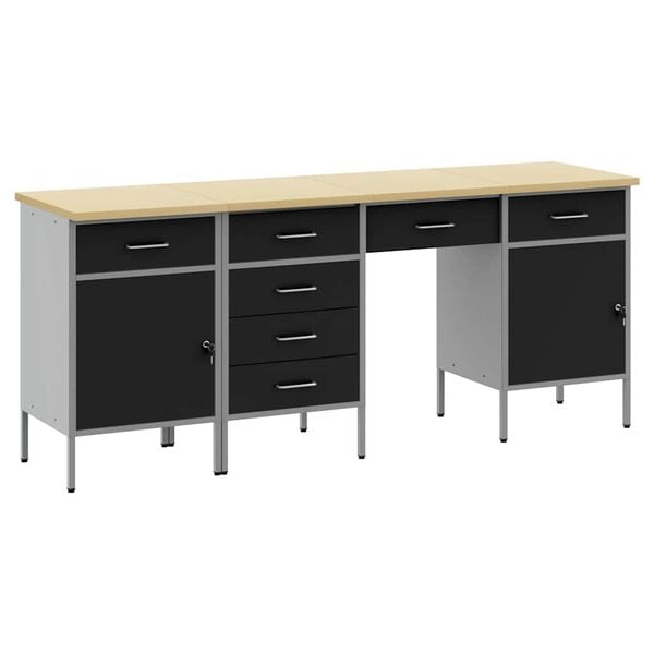 vidaXL Armario de trabajo con caj&oacute;n 4 pcs Negro 200 x 55 x 85 cm