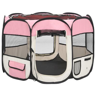 vidaXL Parque de perros plegable bolsa de transporte rosa 90x90x58 cm