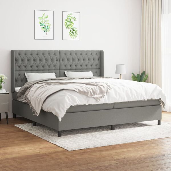 vidaXL Cama box spring con colch&oacute;n tela gris oscuro 200x200 cm