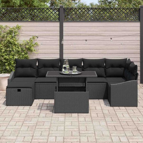 vidaXL Conjunto de sof&aacute; de jard&iacute;n 8 pcs Negro rat&aacute;n sint&eacute;tico