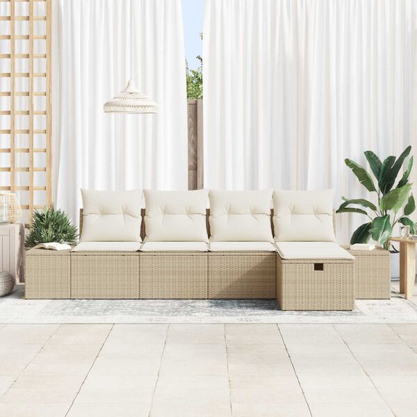 vidaXL Conjunto de sofás de jardín 5 pcs Beige ratán sintético