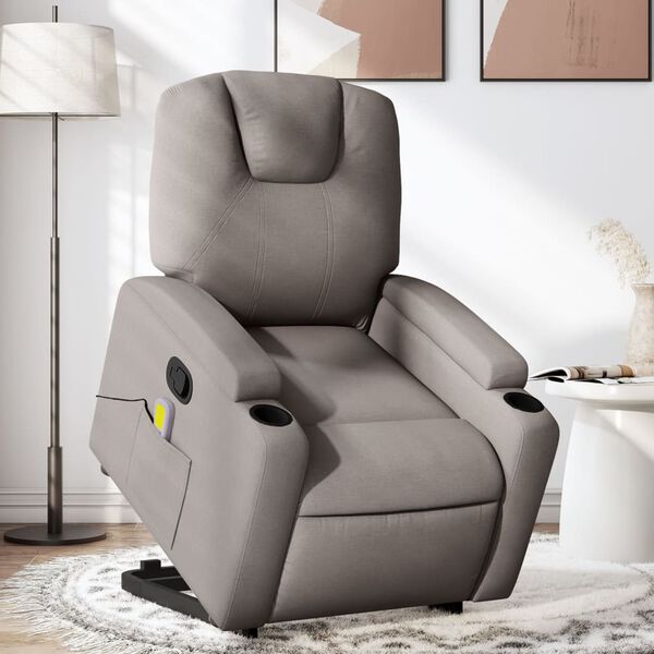 vidaXL Sillón reclinable de masaje elevable tela gris taupé