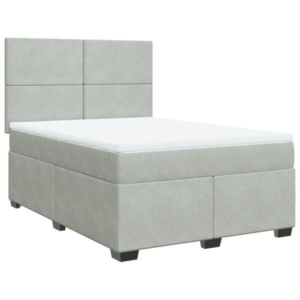 vidaXL Cama box spring con colch&oacute;n terciopelo gris claro 160x200 cm