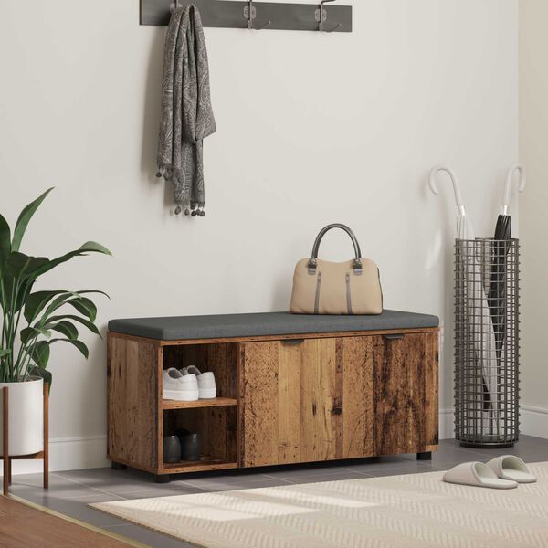 vidaXL Banco de entrada con coj&iacute;n Madera vieja 100 x 38 x 46 cm