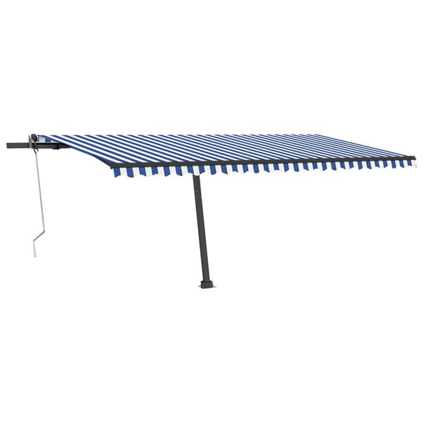 vidaXL Toldo autom&aacute;tico LED sensor de viento azul y blanco 500x350 cm