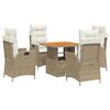 vidaXL Set comedor de jard&iacute;n 5 pzas con cojines rat&aacute;n sint&eacute;tico beige