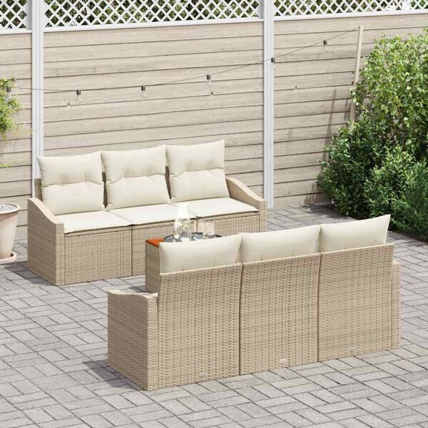 vidaXL Conjunto de sof&aacute;s de jard&iacute;n 7 pcs Beige rat&aacute;n sint&eacute;tico