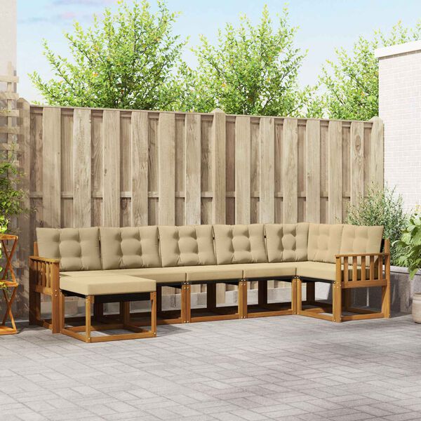 vidaXL Conjunto de sof&aacute;s de exterior con coj&iacute;n 7 pcs Natural y Beige