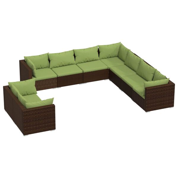 vidaXL Set muebles de jardín 9 piezas y cojines ratán sintético marrón
