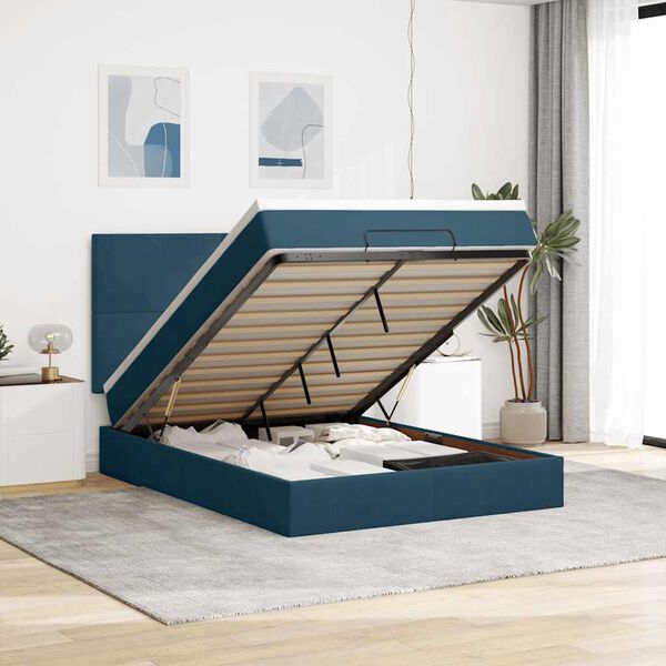 vidaXL Estructura de cama otomana con colchones terciopelo azul oscuro