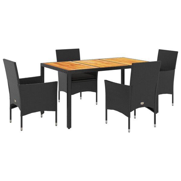 vidaXL Set de comedor jard&iacute;n 5 pzas con cojines rat&aacute;n PE acacia negro