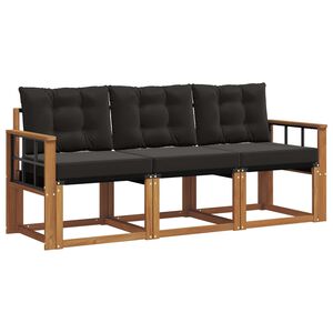 vidaXL Conjunto de sof&aacute;s de exterior con coj&iacute;n 3 pcs Natural y negro