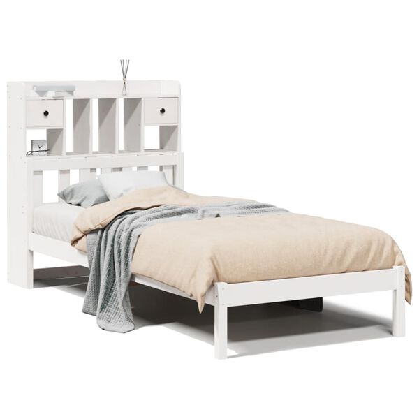 vidaXL Cama con estanter&iacute;a sin colch&oacute;n madera maciza blanco 90x200 cm