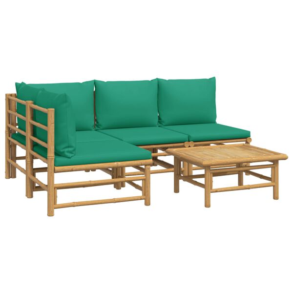 vidaXL Set de muebles de jard&iacute;n 5 piezas bamb&uacute; con cojines verde