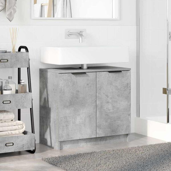 vidaXL Gabinete de Ba&ntilde;o con puerta Gris Concreto 64,5 x 33,5 x 59 cm