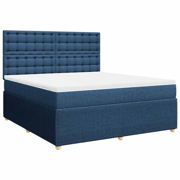 vidaXL Cama box spring con colch&oacute;n tela azul 180x200 cm