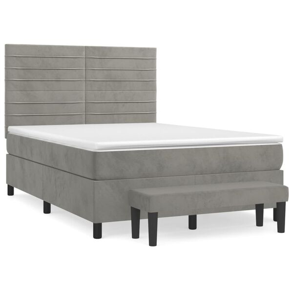 vidaXL Cama box spring con colch&oacute;n terciopelo gris claro 140x190 cm