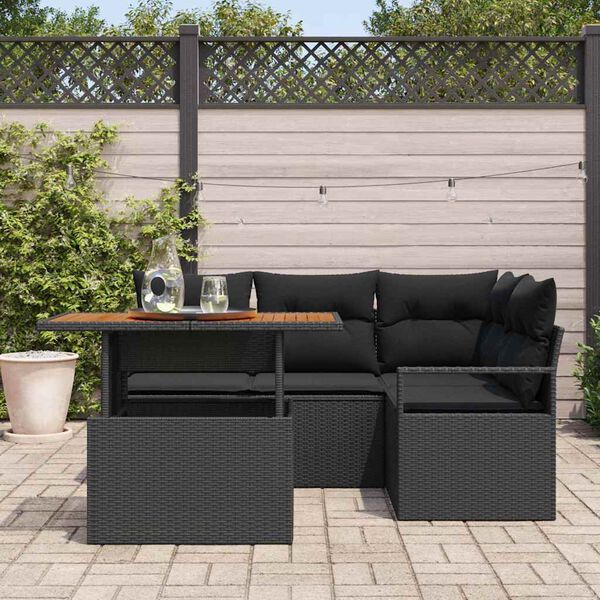 vidaXL Conjunto de Comedor de Jard&iacute;n con coj&iacute;n 5 pcs Negro y Marr&oacute;n