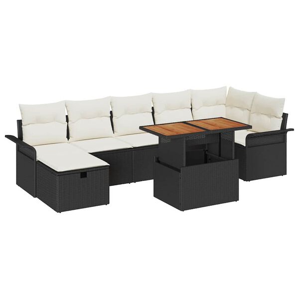 vidaXL Conjunto de sof&aacute; de jard&iacute;n 8 pcs Negro rat&aacute;n sint&eacute;tico