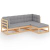 vidaXL Juego de muebles de jard&iacute;n 4 pzas y cojines madera pino maciza