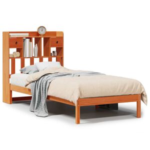 vidaXL Cama con estanter&iacute;a sin colch&oacute;n madera maciza marr&oacute;n 75x190 cm