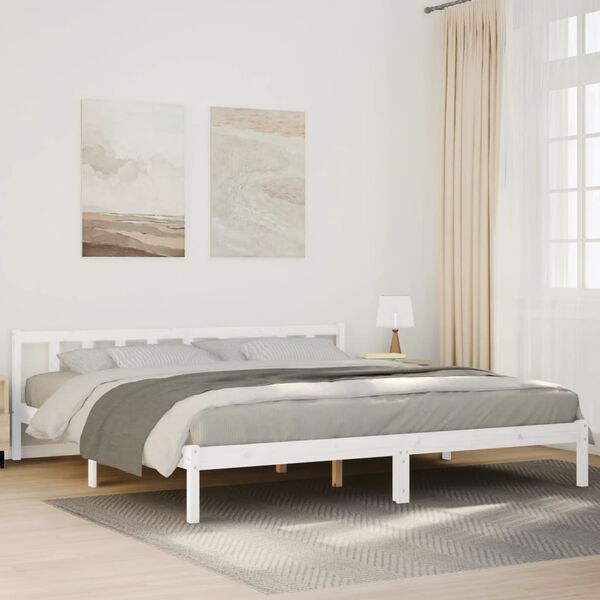 vidaXL Cama extralarga sin colch&oacute;n madera maciza pino blanca 180x220cm