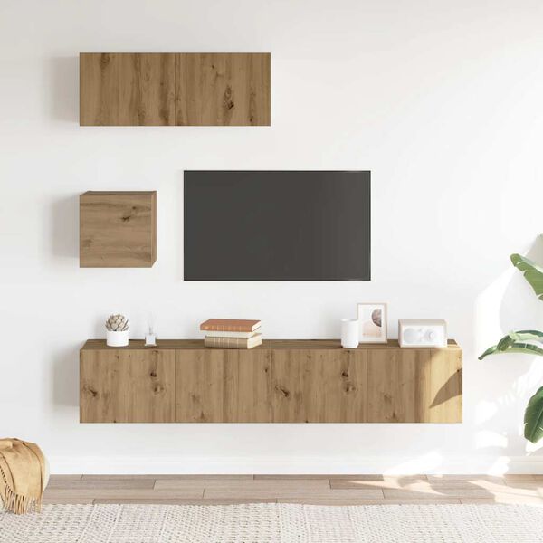 vidaXL Mueble para TV de pared madera contrachapada artesanal 4 piezas