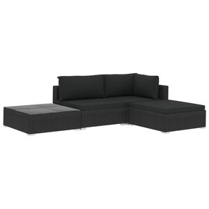 vidaXL Set de muebles de jard&iacute;n 4 pzas y cojines rat&aacute;n sint&eacute;tico negro