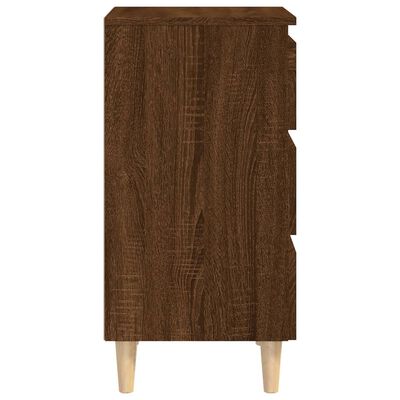 vidaXL Mesita de noche patas madera maciza marrón roble 40x35x69 cm