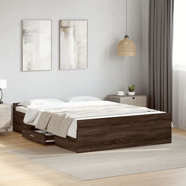 vidaXL Cama con cajones madera de ingenier&iacute;a marr&oacute;n roble 120x190 cm
